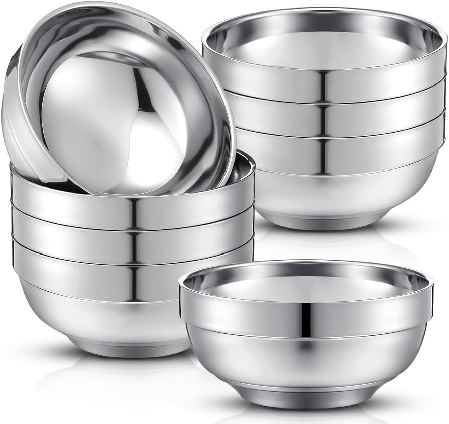 Funnymoom 8 Pack 24 oz Stainless Steel Bowls Double Walled Insulated Soup Ice Cream Metal Mixing ... | Amazon (US)
