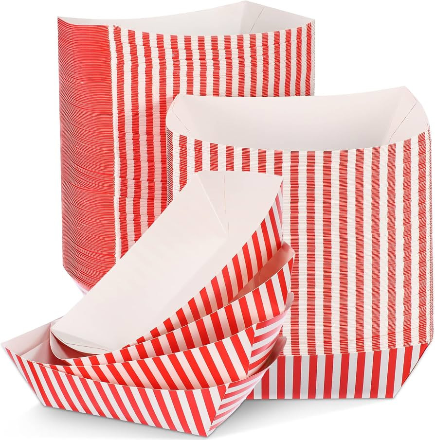 200 Pcs Paper Food Boats 2 Lb Disposable Paper Food Trays Red and White Striped Paper Food Servin... | Amazon (US)