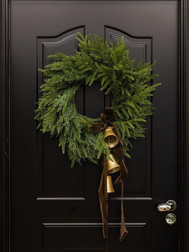 Christmas Wreath - 18 inch Artificial Norfolk Pine Wreath for Front Door - Green Pine Cypress Wre... | Amazon (US)