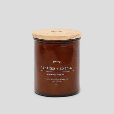 9oz Lidded Glass Jar Crackling Wooden Wick Candle Leather and Embers - Threshold&#8482; | Target