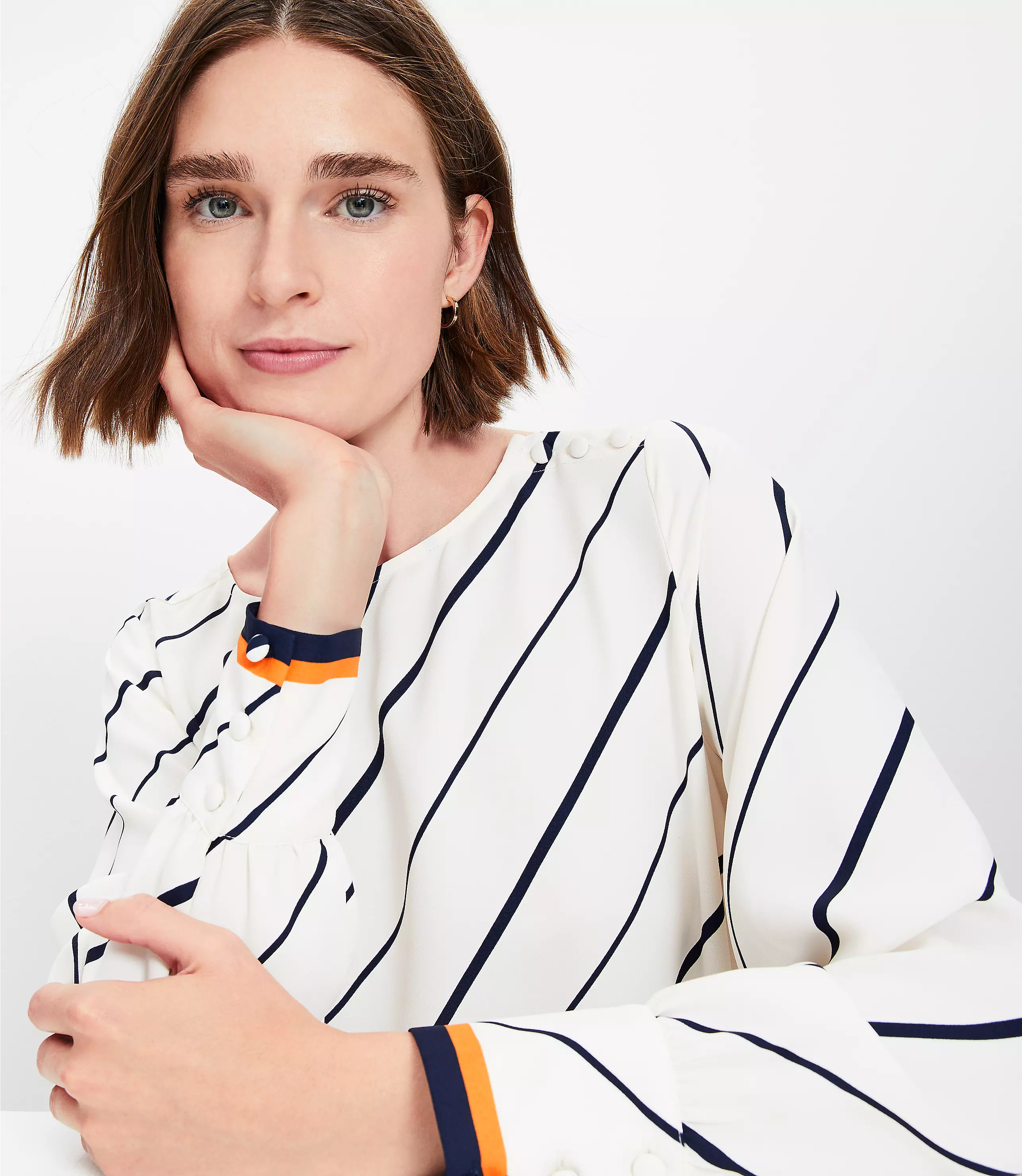 Border Stripe Bubble Hem Blouse | LOFT