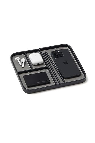 Nordik Leather Valet Tray - Pebble Black - 9.5 x 7.9 Inch Medium Vegan Leather Tray - Stylish Nightstand Organizer for Men - Modern Bedside Caddy - EDC Catchall for Key Watch Wallet Jewellery | Amazon (US)