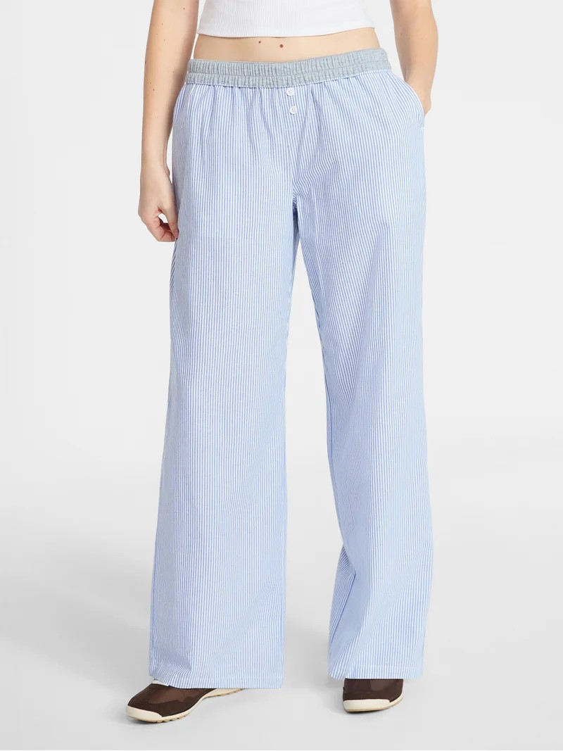 No Boundaries Cotton Boxer Pants with Rollover Waist, 31.5'' Inseam, Women's XXS-XXL | Walmart (US)