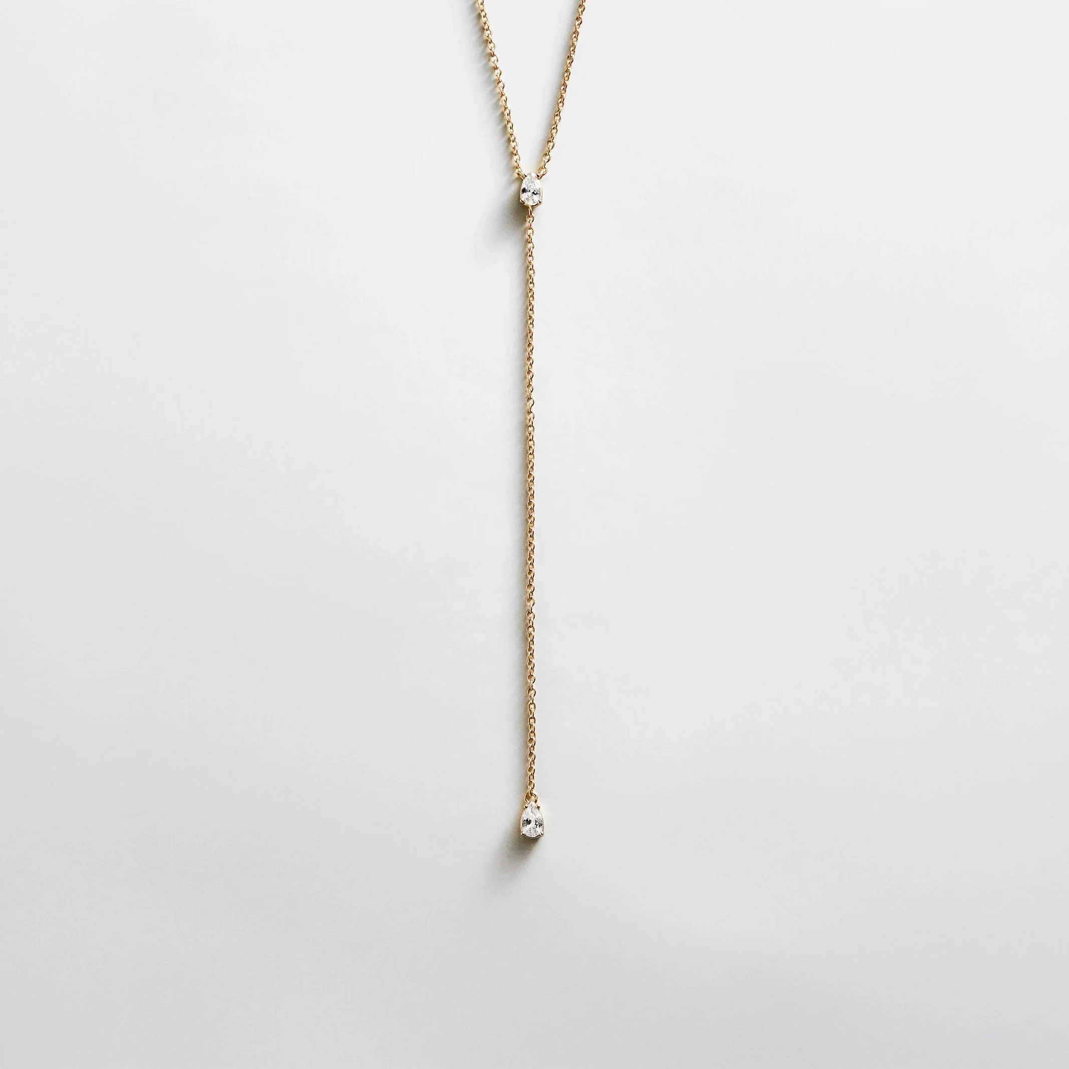 Teardrop 18K Gold Lariat Necklace - Gold/Pavé | BaubleBar