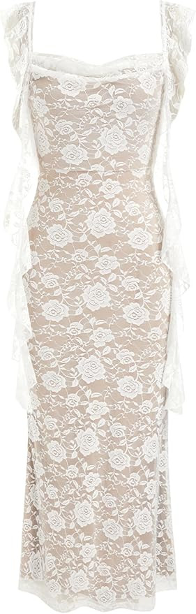 CIDER Formal Dresses for Women Wedding Guest Dresses Summer Maxi Dress Sleeveless Mesh Ruffle Coc... | Amazon (US)