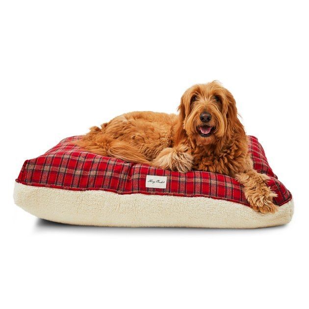 Harry Barker Plaid Sherpa Rectangle Pillow Dog Bed w/Removable Cover, Small | Chewy.com