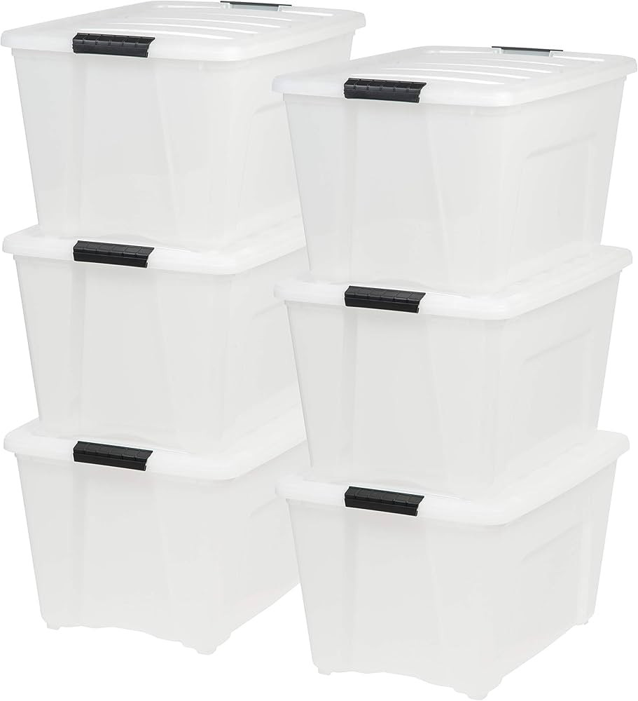 IRIS USA 6 Pack 53qt Plastic Storage Bin with Lid and Secure Latching Buckles, Pearl | Amazon (US)