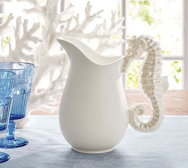 Pearlescent Seahorse Stoneware Pitcher | Pottery Barn (US)
