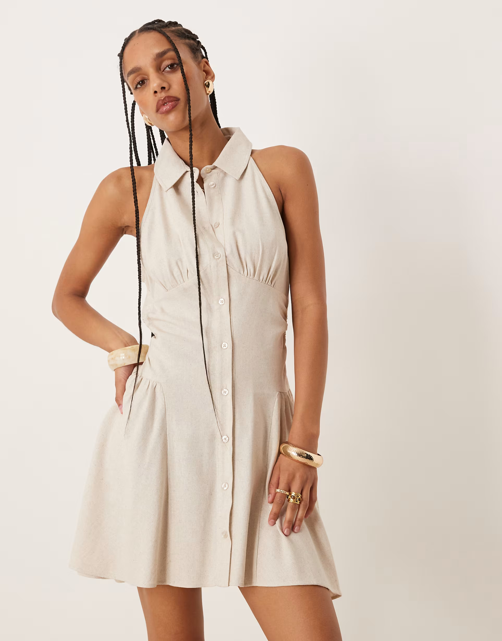 ASOS DESIGN sleeveless shirt mini dress in oat linen | ASOS | ASOS (Global)