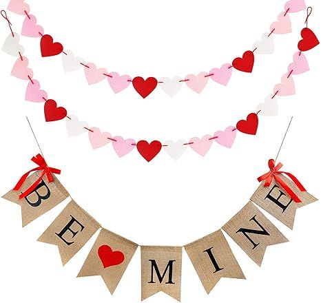 Valentines Day Burlap Banner, Valentine Day Décor for Home, Be Mine Hanging Banner & 28 Pcs Felt... | Amazon (US)