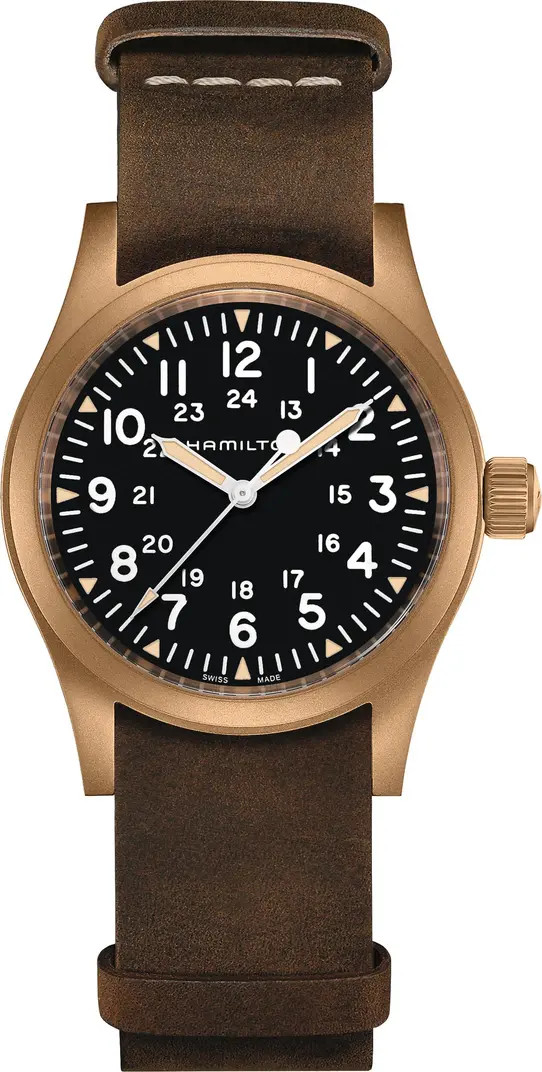 Hamilton Khaki Field Mechanical Leather Strap Watch, 38mm | Nordstrom | Nordstrom