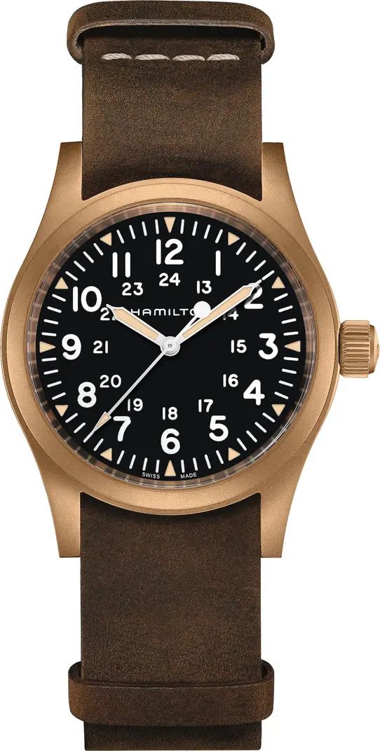 Hamilton Khaki Field Mechanical Leather Strap Watch, 38mm | Nordstrom | Nordstrom