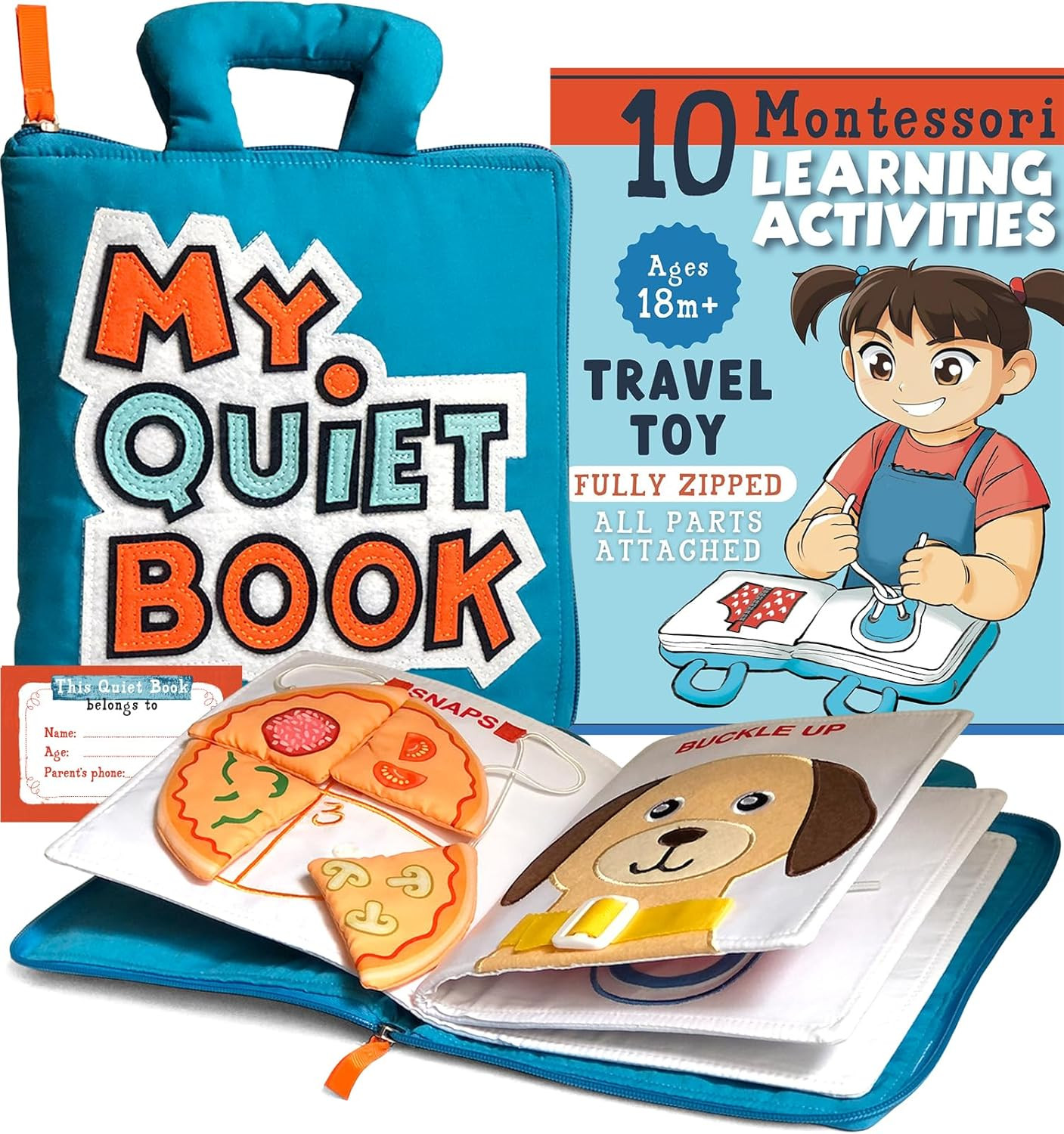 My Quiet Book - Toddler Travel Toys for Age 1 2 3 4, Airplane Activities for Toddlers 1-3 with 10... | Amazon (US)