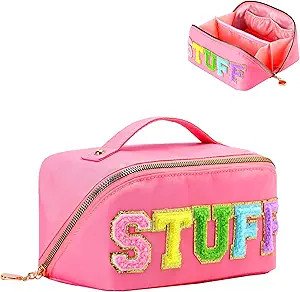 LONEDREAM Stoney Clover Dupes Preppy Makeup Bag, Large Capacity Travel Cosmetic Bag, Chenille Let... | Amazon (US)