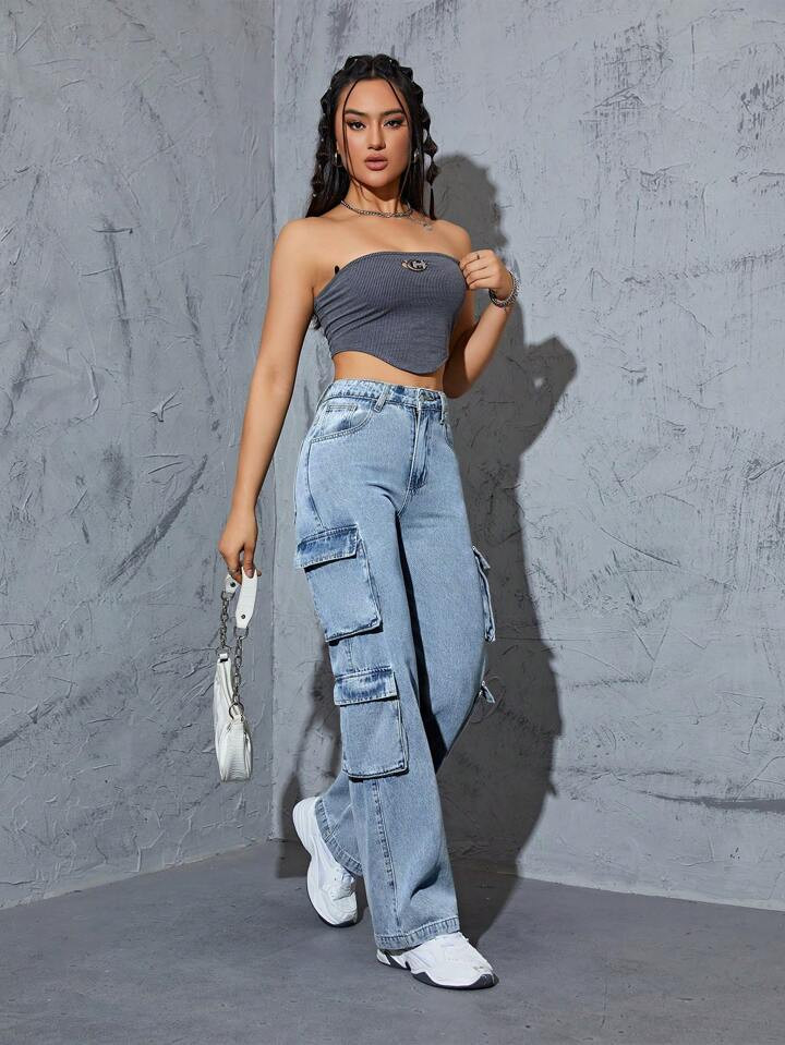 Flap Pocket Side Cargo Jeans | SHEIN