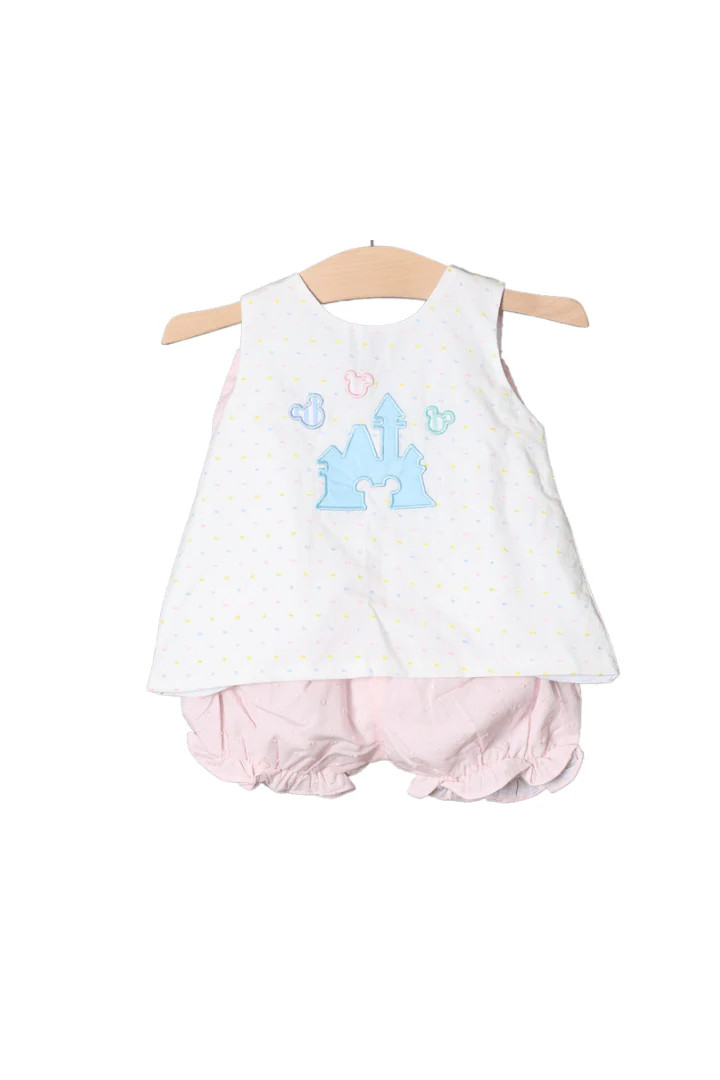 Pastel Swiss Dot Applique Castle Bow Set | The Smocked Flamingo