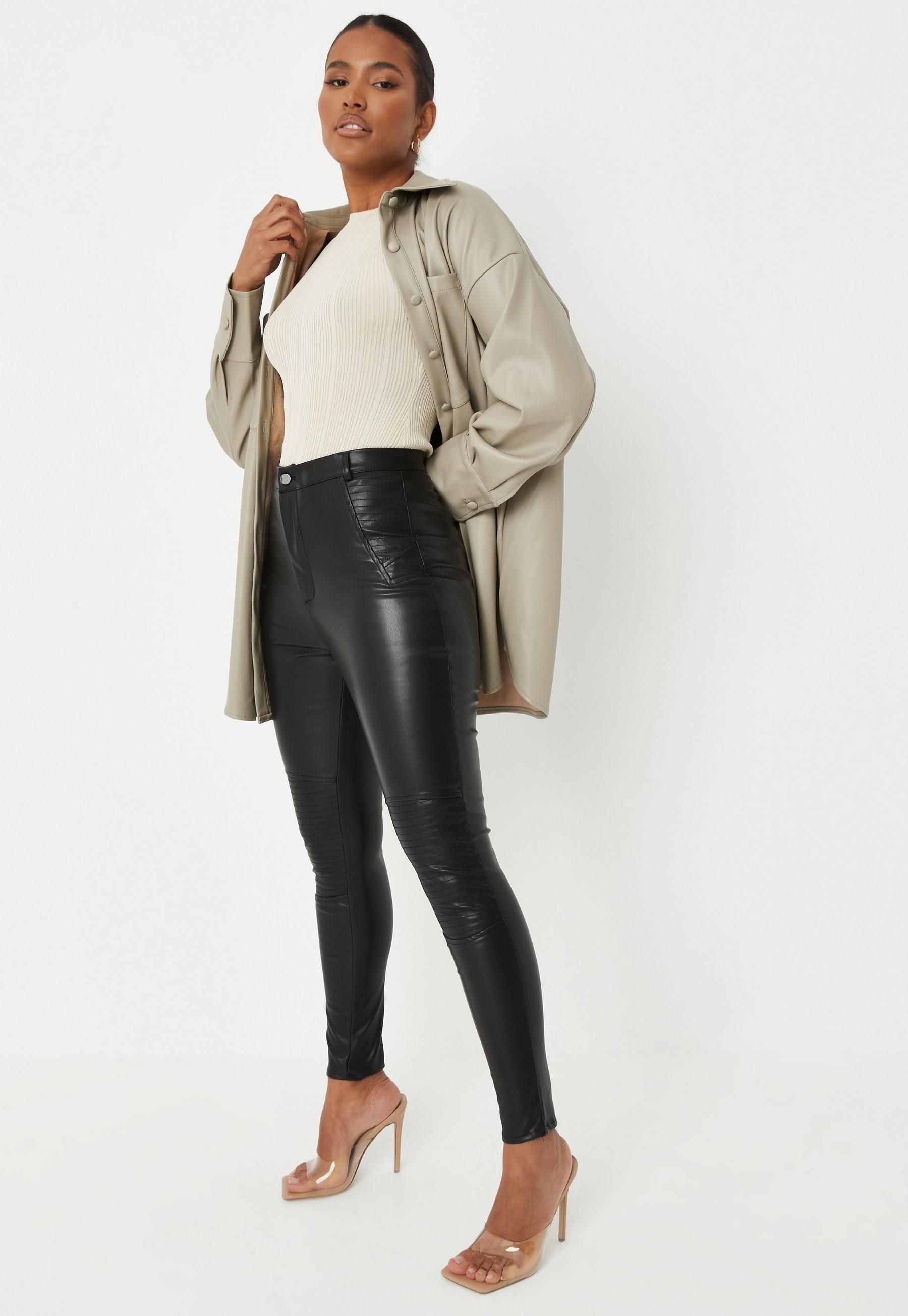 Missguided - Black Faux Leather Slim Leg Biker Pants | Missguided (US & CA)