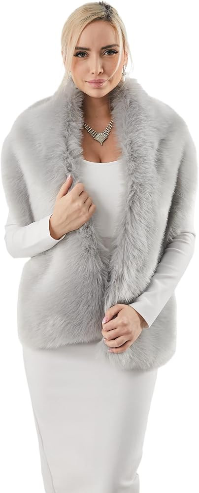 DJBM Women's Faux Fur Shawl Wraps Cloak Coat Sweater Cape for Evening Party | Amazon (US)