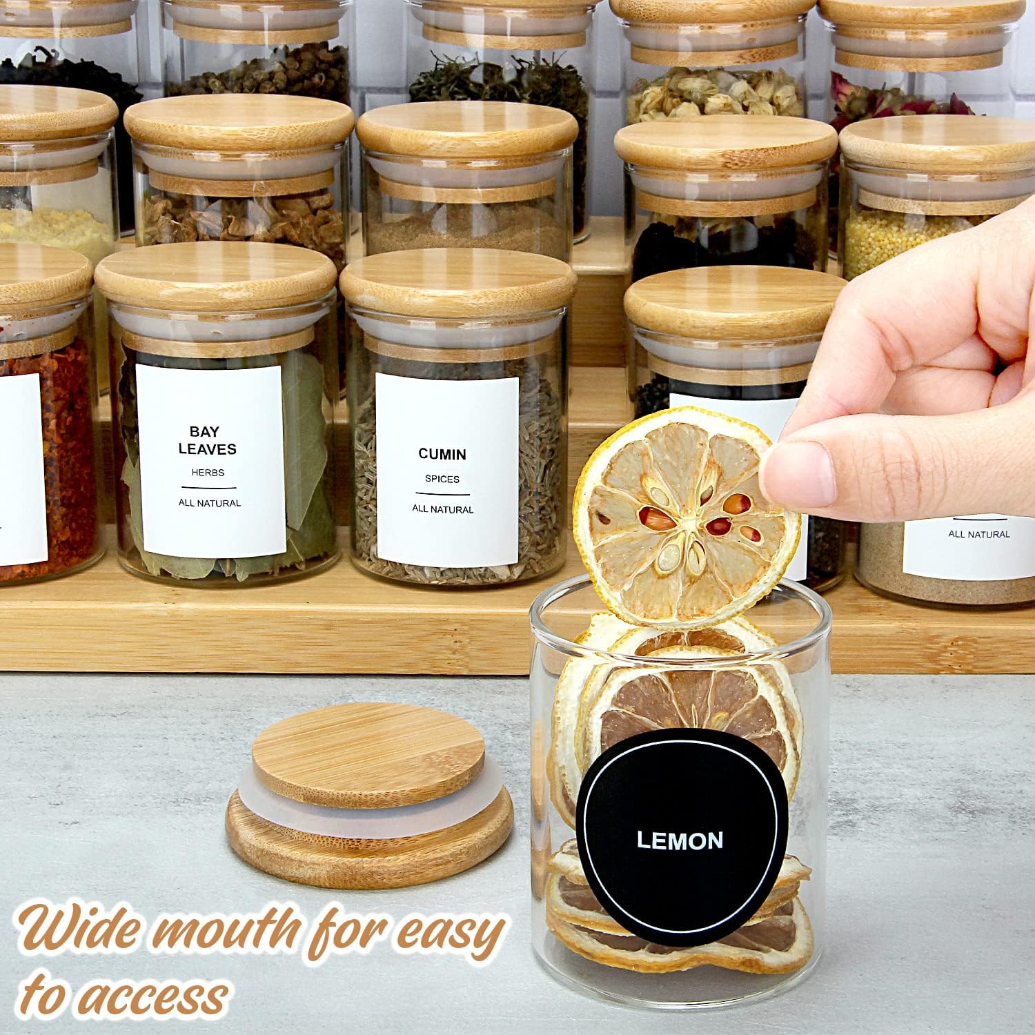 JuneHeart 32 PCS Glass Spice Jars with Bamboo Lids and 194 Waterproof Labels, 4oz Clear Food Stor... | Amazon (US)