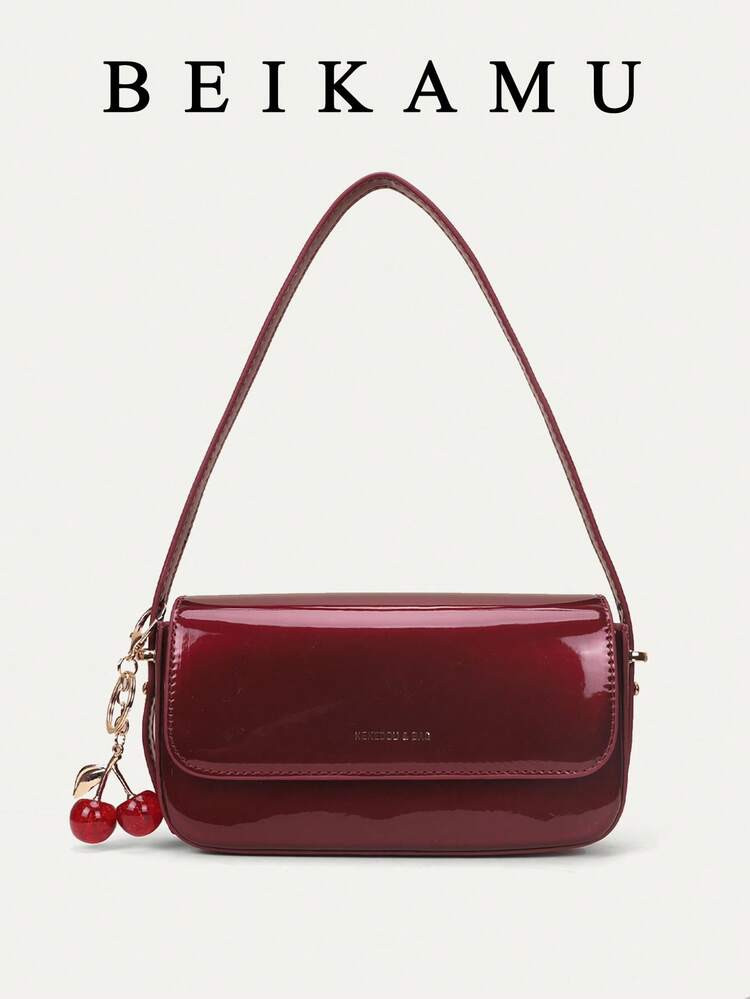 Solid Color Minimalist Elegant Fashion Small Square Handbag, Suitable For School, Commute, Casual, Travel, Lightweight, Comes With Cherry Charm | SHEIN