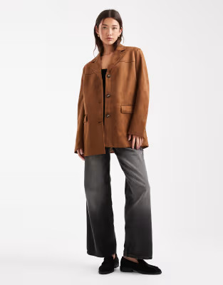 Vero Moda faux suede oversized blazer in camel | ASOS (Global)