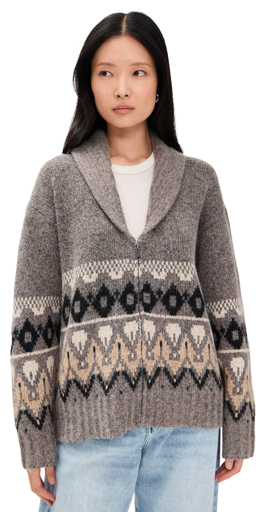 Joe's Jeans The Inga Fair isle Cardigan Charcoal Brown Fairisle L | Shopbop