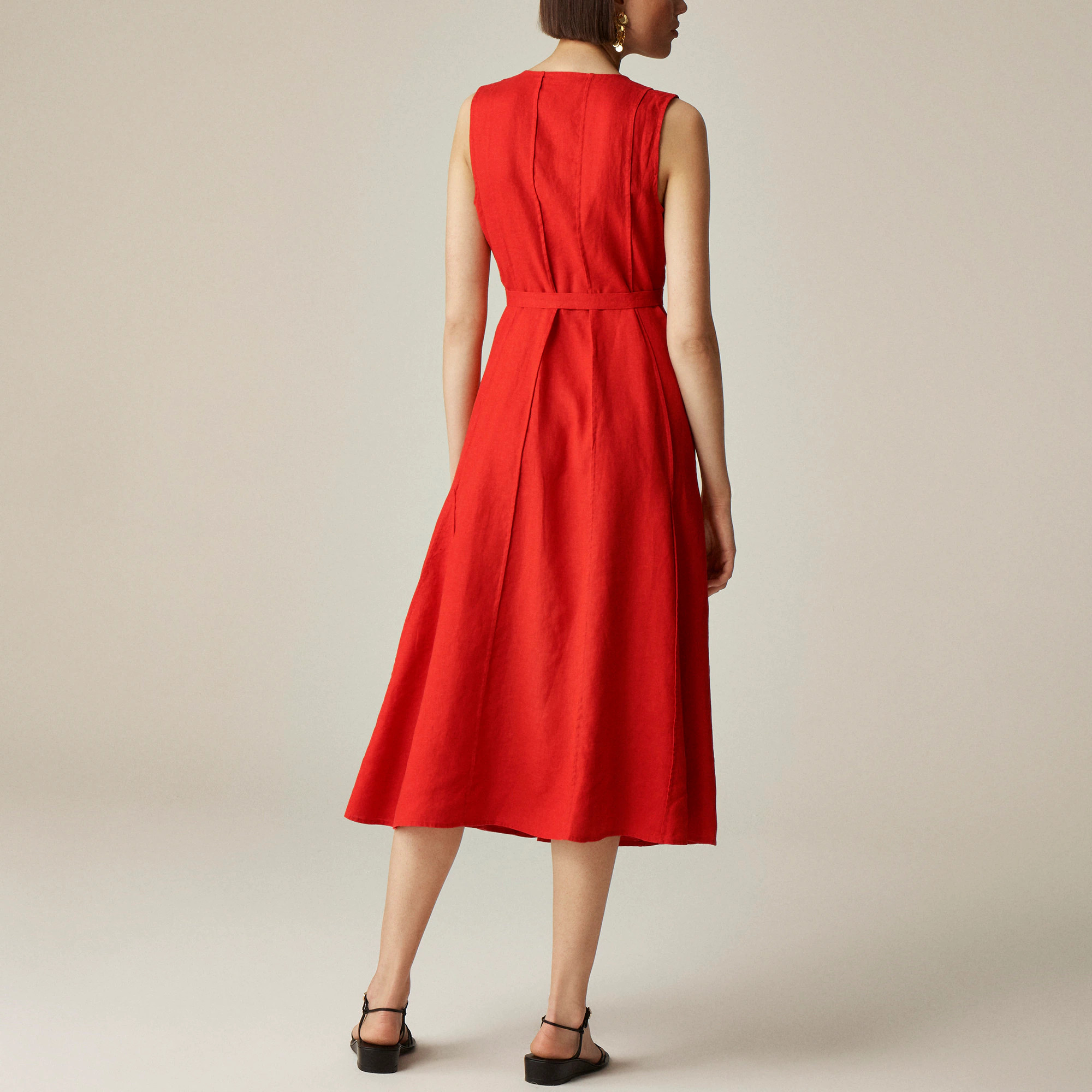 Seamed linen dress with removable belt | J. Crew US