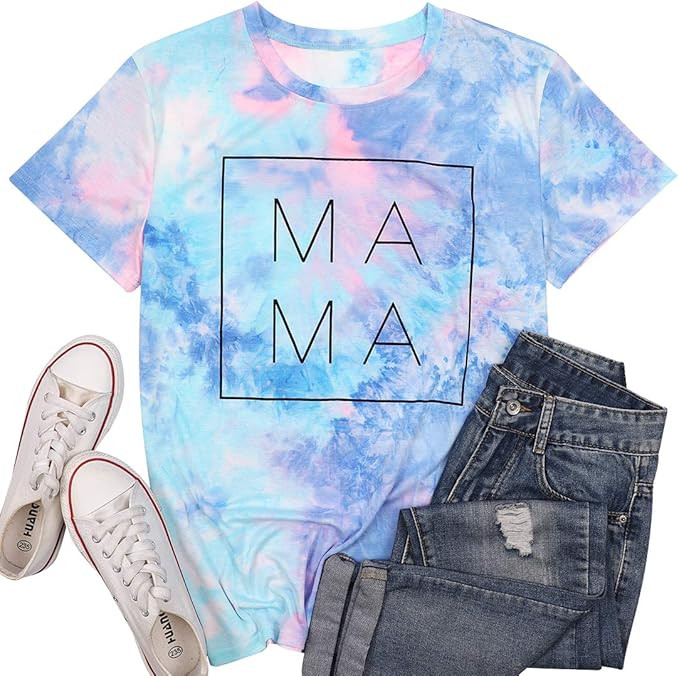 Tie Dye Shirt Women Mom Life Tshirts Mama Letter Printed Clothes Casual Short Sleeve Tees Tops | Amazon (US)