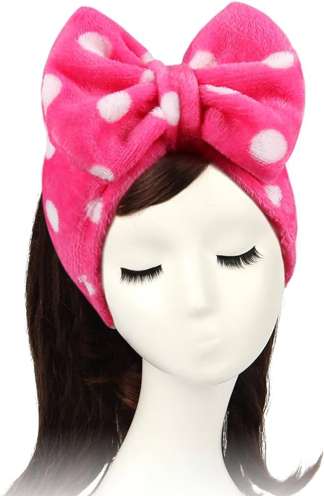 Shintop Sweet Super Soft Caroset Polka Dots Wash Cosmetic Headband Hairlace (Rose Polka dots) | Amazon (US)