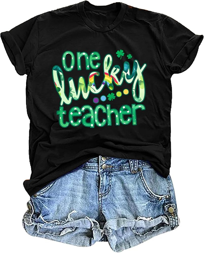 One Lucky Teacher Shirt Women St. Patrick's Day T-Shirt Funny Teacher Gift Casual Irish Shamrock ... | Amazon (US)
