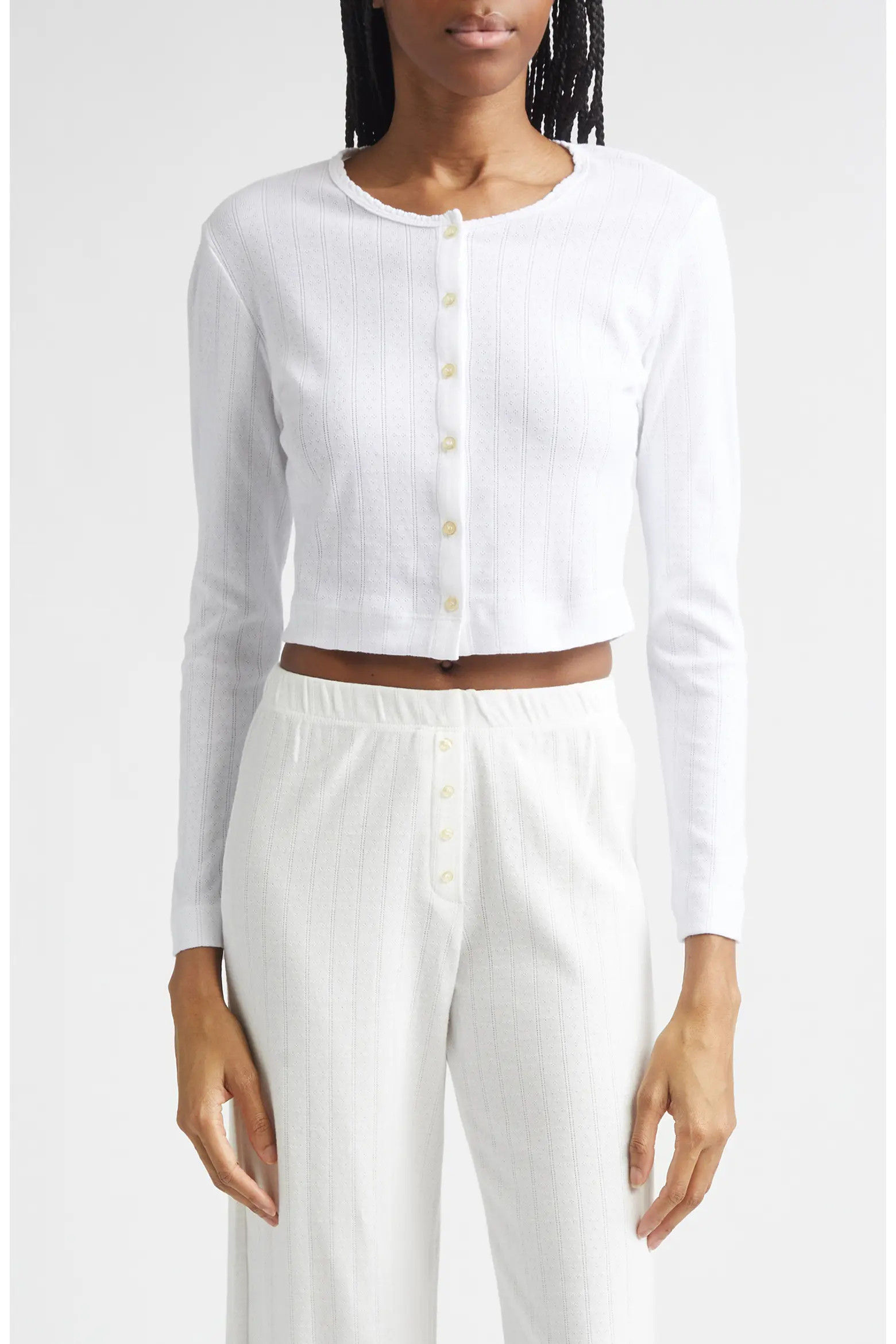 LESET Cotton Pointelle Crop Cardigan (Women) | Nordstrom | Nordstrom