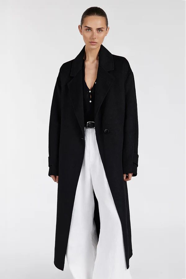 MILES BLACK WOOL WRAP COAT | DISSH