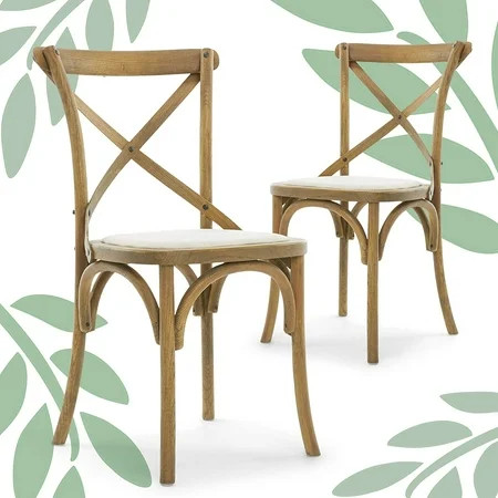 Elmhurst Crossback Chairs Set of 2 Cushioned Seat French Country Farmhouse Distressed Solid Wood Kit | Walmart (US)