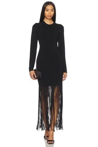 NICHOLAS Fiorella Long Sleeve Dress With Fringe in Black from Revolve.com | Revolve Clothing (Global)