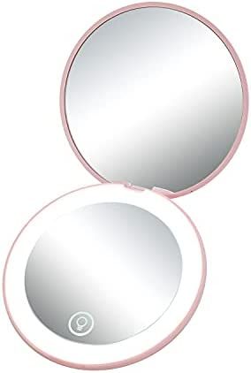 Amazon.com: LED Lighting Travel Makeup Mirror, Compact Handheld Makeup Mirror, 1X and 2X Magnific... | Amazon (US)