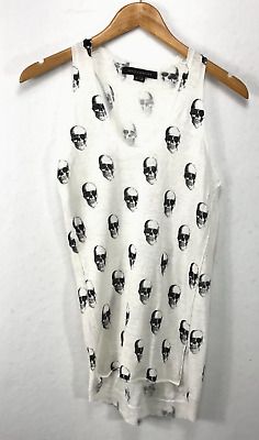 Skull Cashmere Women’s Size XS White Black Skull Print Linen Racerback Tank Top  | eBay | eBay US