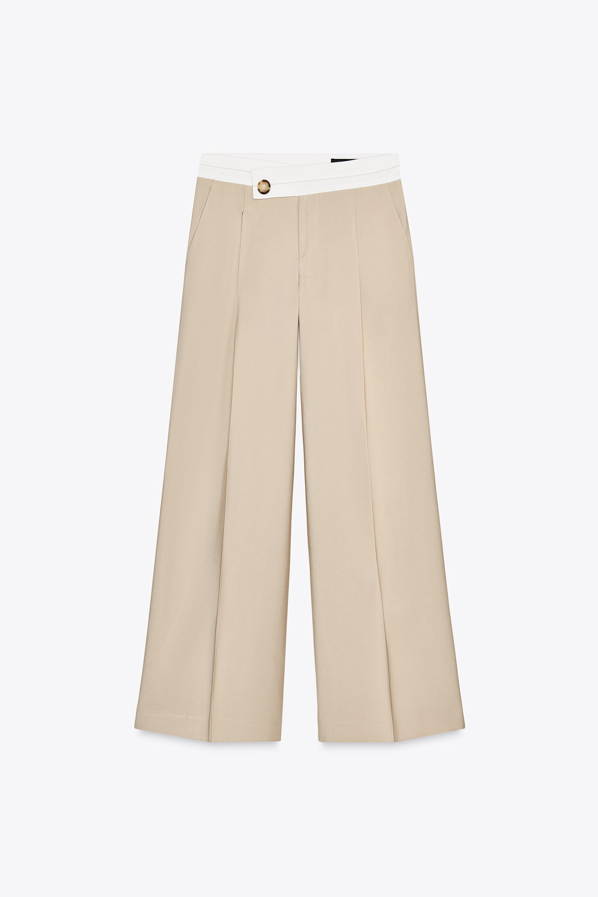 WIDE-LEG TROUSERS WITH CONTRAST WAIST | Zara US