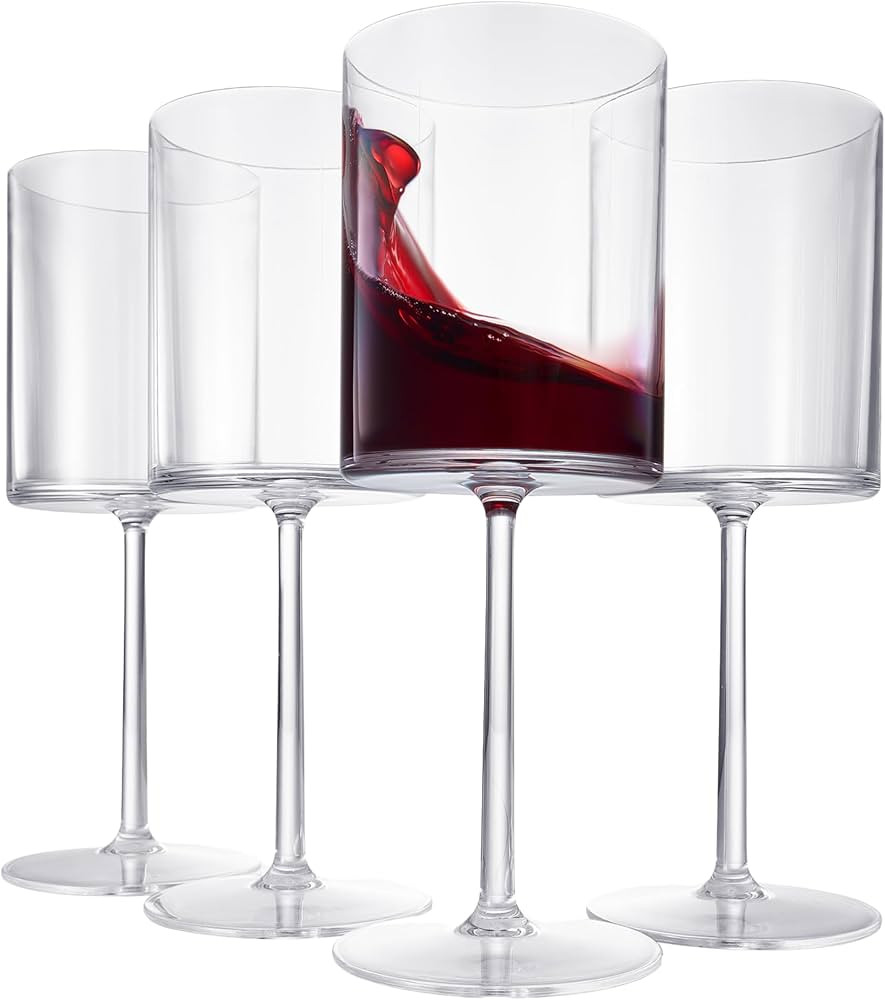 Unbreakable Stemmed Square Tritan Acrylic Wine Glasses European Style | Set of 4 | 100% US Drinkw... | Amazon (US)