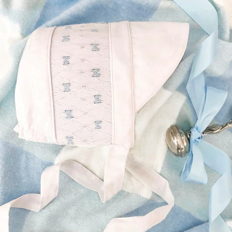 Sweetly Smocked Bonnet - Worth Avenue White with Buckhead Blue | The Beaufort Bonnet Company