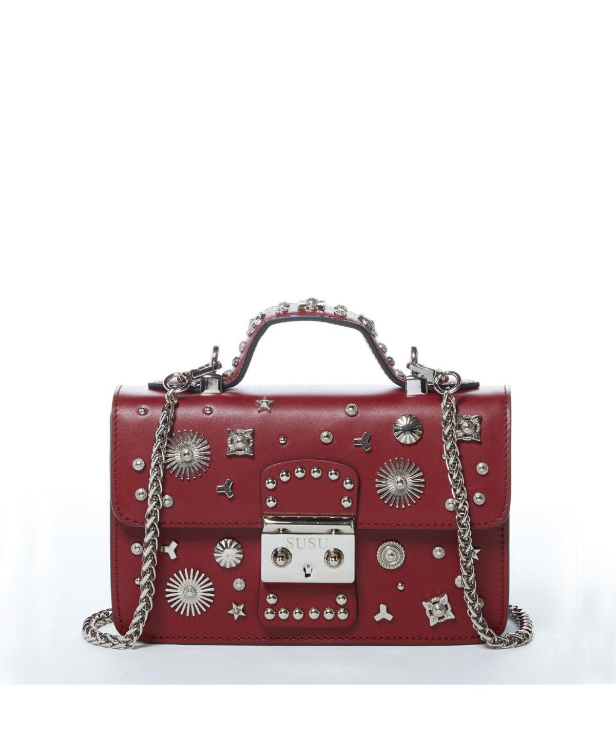 Susu Burgundy Studded Leather Crossbody Bag Small Designer Purse with Top Handle and Embellishments for Women - Burgundy | Macy's