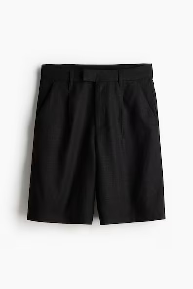 H & M - Linen-blend tailored shorts - Black | H&M (UK, MY, IN, SG, PH, TW, HK)