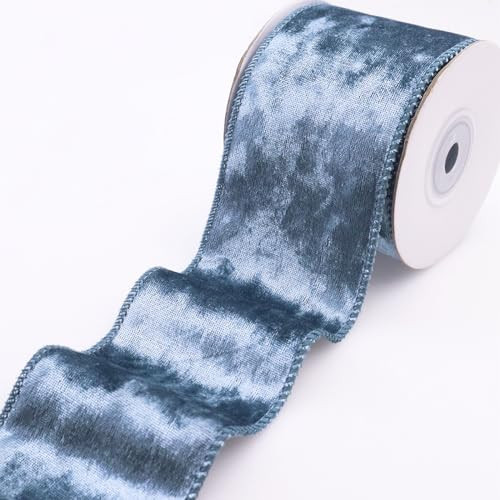 Dusty Blue Velvet Ribbon Velvet Wired Ribbon 2.5Inch Wide 5Yards Fabric Ribbon Trim Single Face Spool Satin Velvet Ribbons for Gift Wrapping Bow Making Christmas Decoration | Amazon (US)