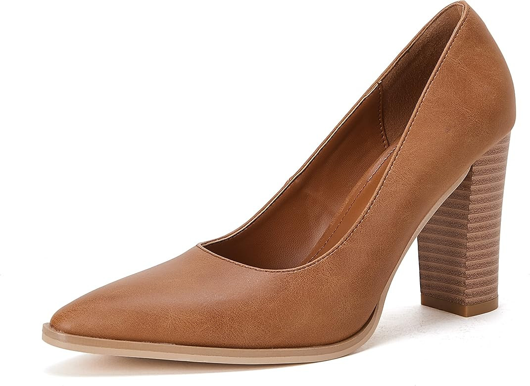 LAICIGO Women's Pointed Toe Pumps Chunky Block High Heel Slip On Dress Party Wedding Shoes | Amazon (US)