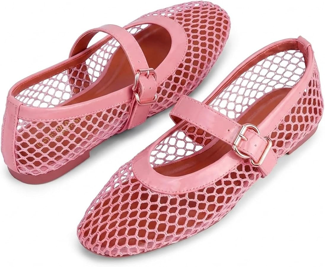 EMMA NEW YORK Women’s Mesh Ballet Flats – Fishnet Mary Jane Flats with Adjustable Buckle Stra... | Amazon (US)