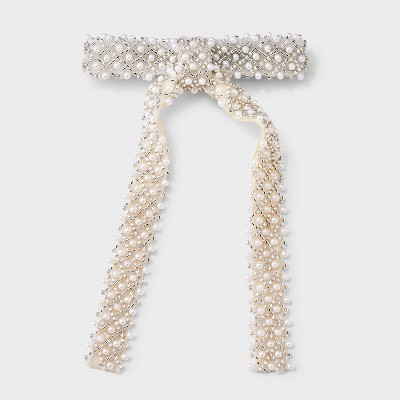 Beaded Pearl Argyle Bow Hair Barrette - A New Day™ Ivory | Target
