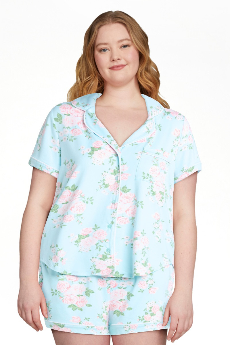 Joyspun Women's Dreamy Soft Collection Notch Collar Top and Shorts Pajama Set, 2-Piece, Sizes XS-... | Walmart (US)