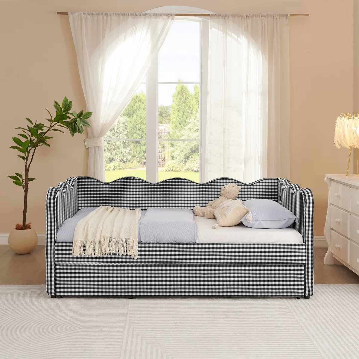 Cozy Gingham Daybed With Trundle  Sofa Bed No Box Spring Needed | Wayfair North America