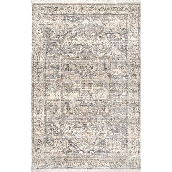 Gracewood Hollow Lapointe Medallion Border Area Rug - Silver 4' x 6' | Bed Bath & Beyond