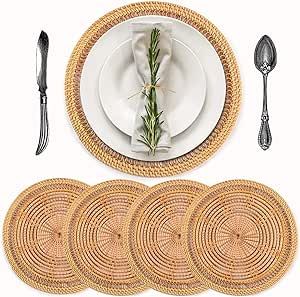 Handmade Rattan Placemats For Round Table, Round Placemats can be used as place mats, rattan deco... | Amazon (US)