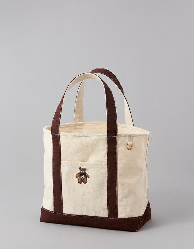 AE Cotton Canvas Teddy Tote Bag | American Eagle Outfitters (US & CA)